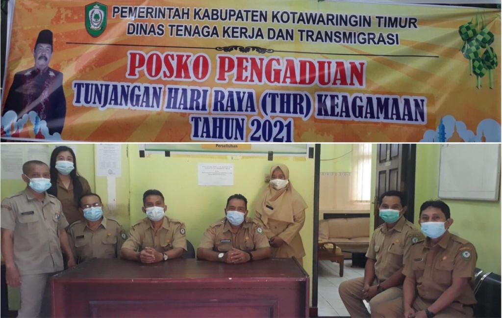 POSKO PENGADUAN: Disnakertrans Kotim membuka posko pengaduan terkait pembayaran Tunjangan Hari Raya (THR) pekerja 2021. FOTO:RUSLI