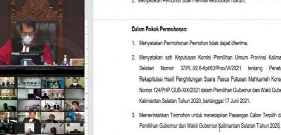-Mahkamah Konstitusi (MK) menyatakan tidak menerima permohonan atau gugatan sengketa Pemilihan Gubernur dan Wakil Gubernur Kalimantan Selatan
