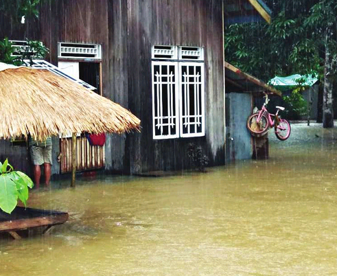 BANJIR PADA MUSIM KEMARAU: Dua desa di Kecamatan Arut Utara terendam banjir. BPBD U