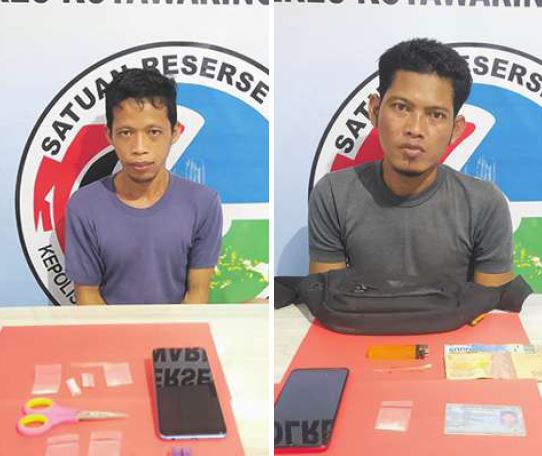 DIAMANKAN: Dua pengedar sabu, Musnaini dan M Yusuf, diamankan di Satnarkoba Polres Kobar, belum lama ini. POLRES KOBAR