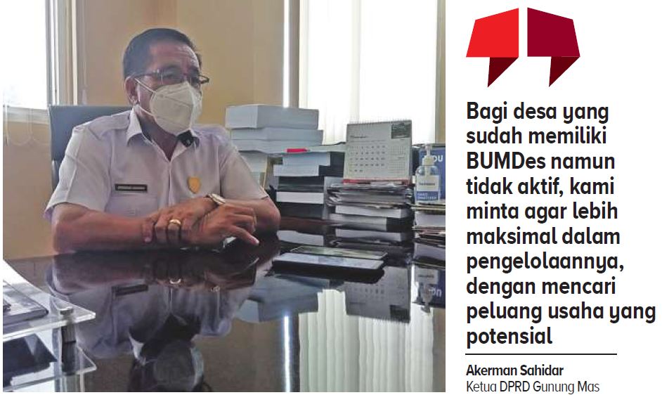 Ketua Dewan Perwakilan Rakyat Daerah (DPRD) Kabupaten Gunung Mas Akerman Sahidar