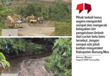 DIDUGA : Lokasi diduga adanya pencemaran lingkungan. Karena cucian limbah batubara langsung dibuang ke sungai kecil di sekitar Desa Tambirah, Kabupaten Gunung Mas.