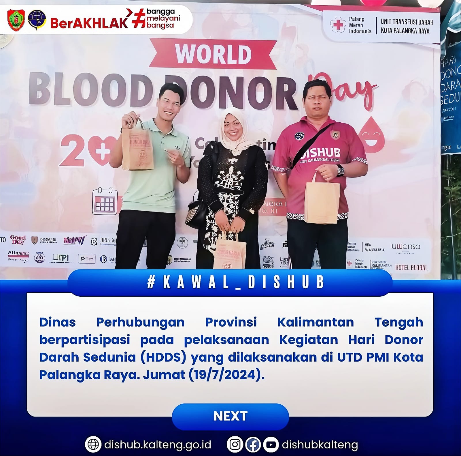 Dishub Kalteng Ikut Serta dalam Kegiatan Hari Donor Darah Sedunia di Palangka Raya