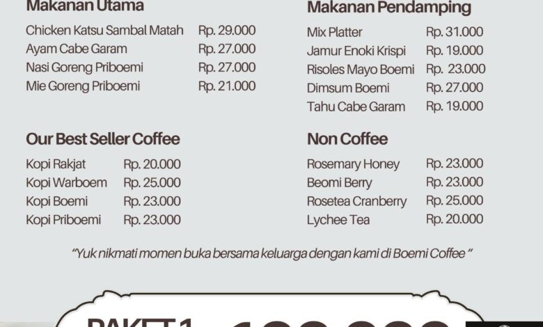 Boemi Coffee, Tempat Bukber Santai dengan Menu Lezat dan Harga Terjangkau