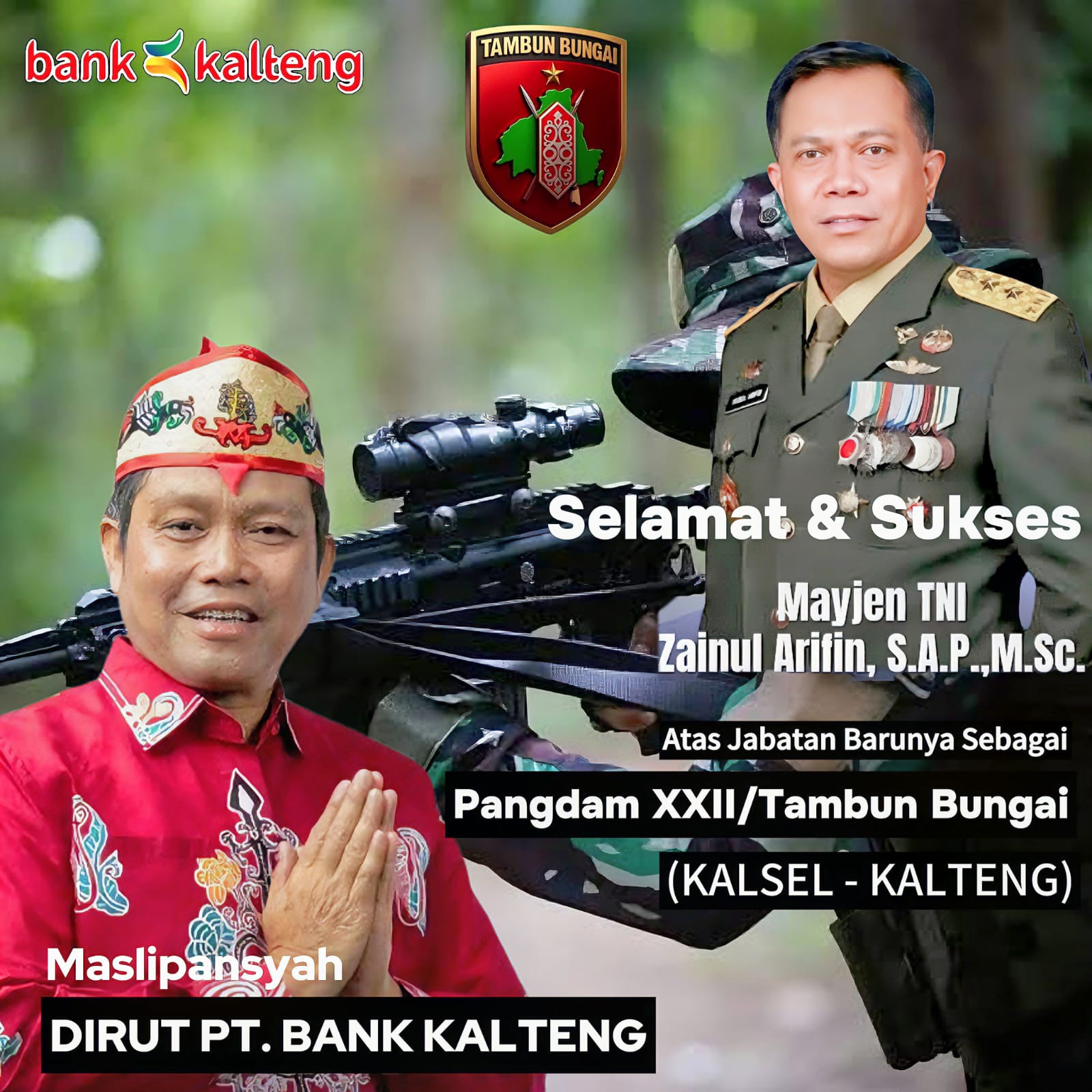 Dirut Bank Kalteng untuk Pangdam Pertama Kodam XXII/Tambun Bungai