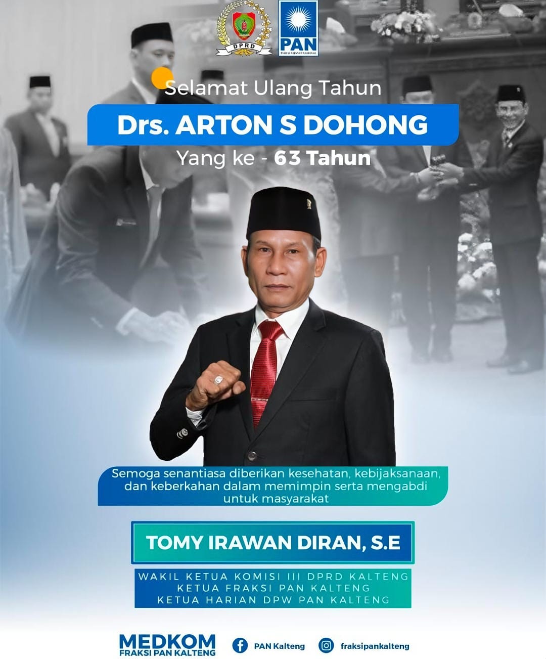 Wakil Ketua Komisi III sekaligus Ketua Fraksi PAN DPRD Kalteng, Tomy Irawan Diran, SE