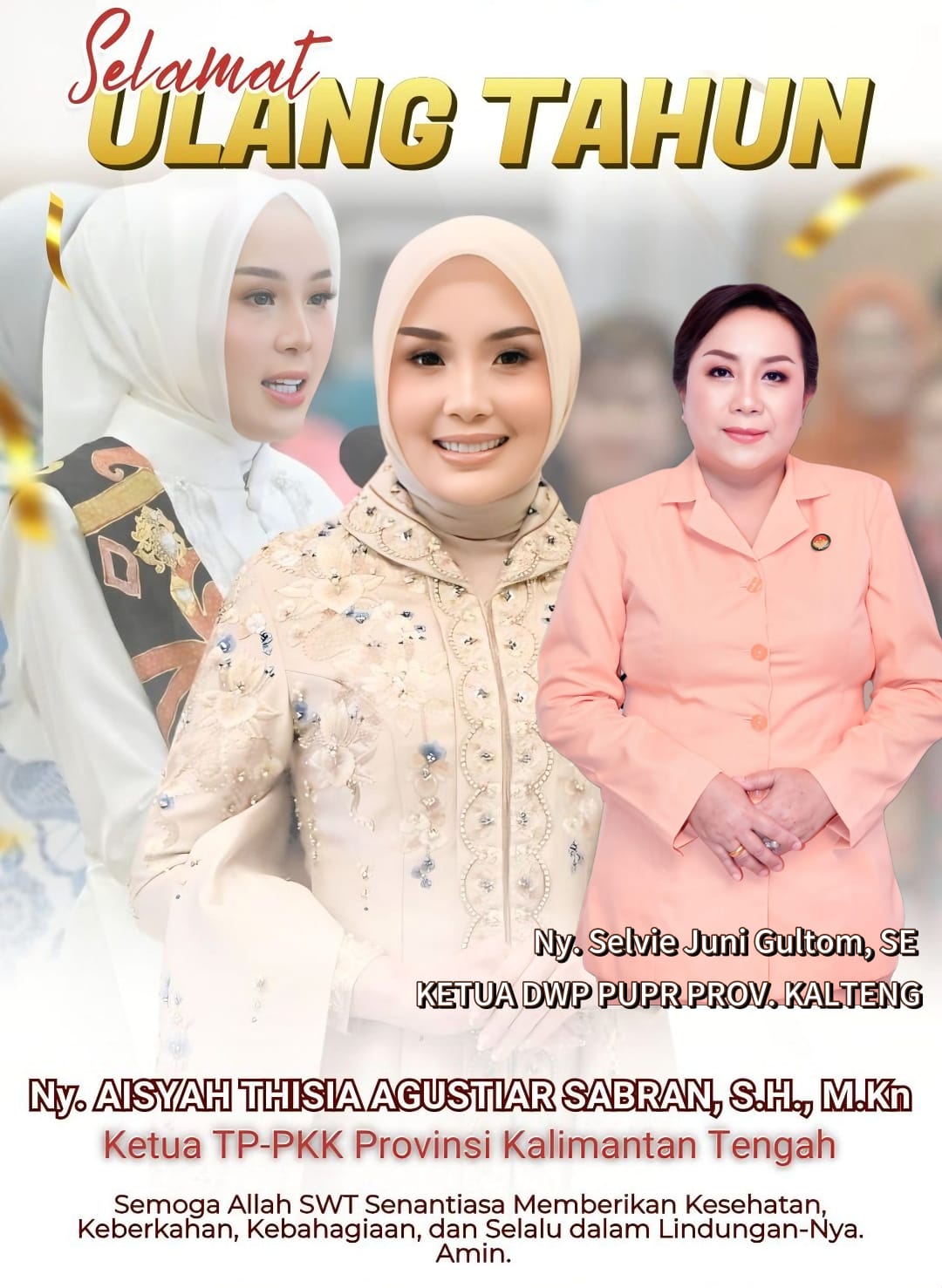 Ketua DPW PUPR Kalteng, Selvie Juni Gultom, Ucapkan Selamat Ulang Tahun ke-26 untuk Ketua TP PKK Kalteng Thisia Agustiar Sabran