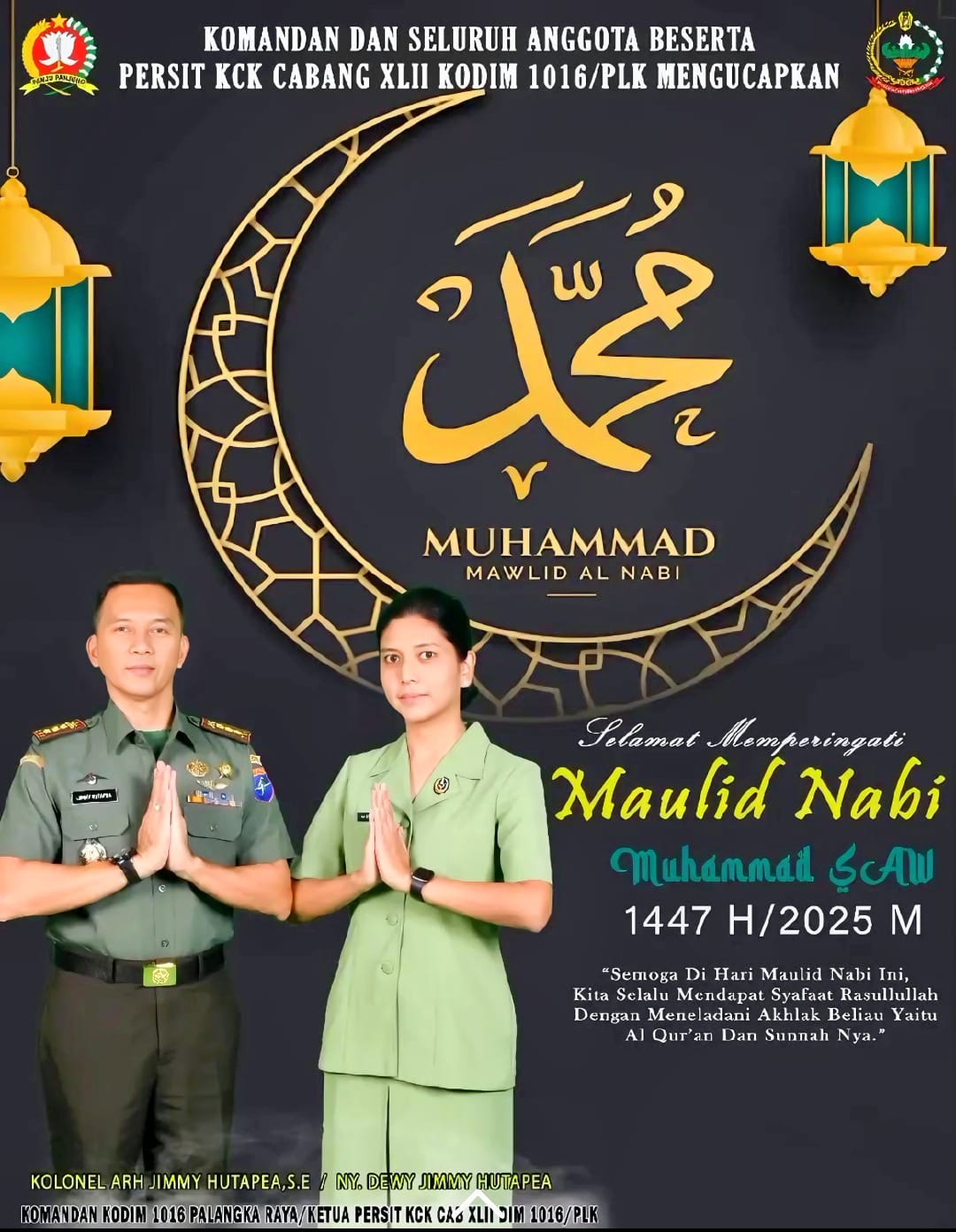 Dandim 1016/Palangka Raya Kolonel Jimmy Hutapea Apresiasi Peringatan Maulid Nabi