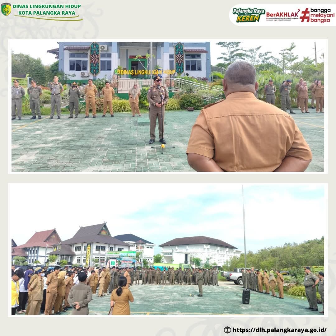 Kasatpol PP sekaligus Plt. Kepala DLH Kota Palangka Raya, Berlianto, SE., ME., memberikan arahan dalam apel gabungan yang dilaksanakan, Senin (8/9/2025).