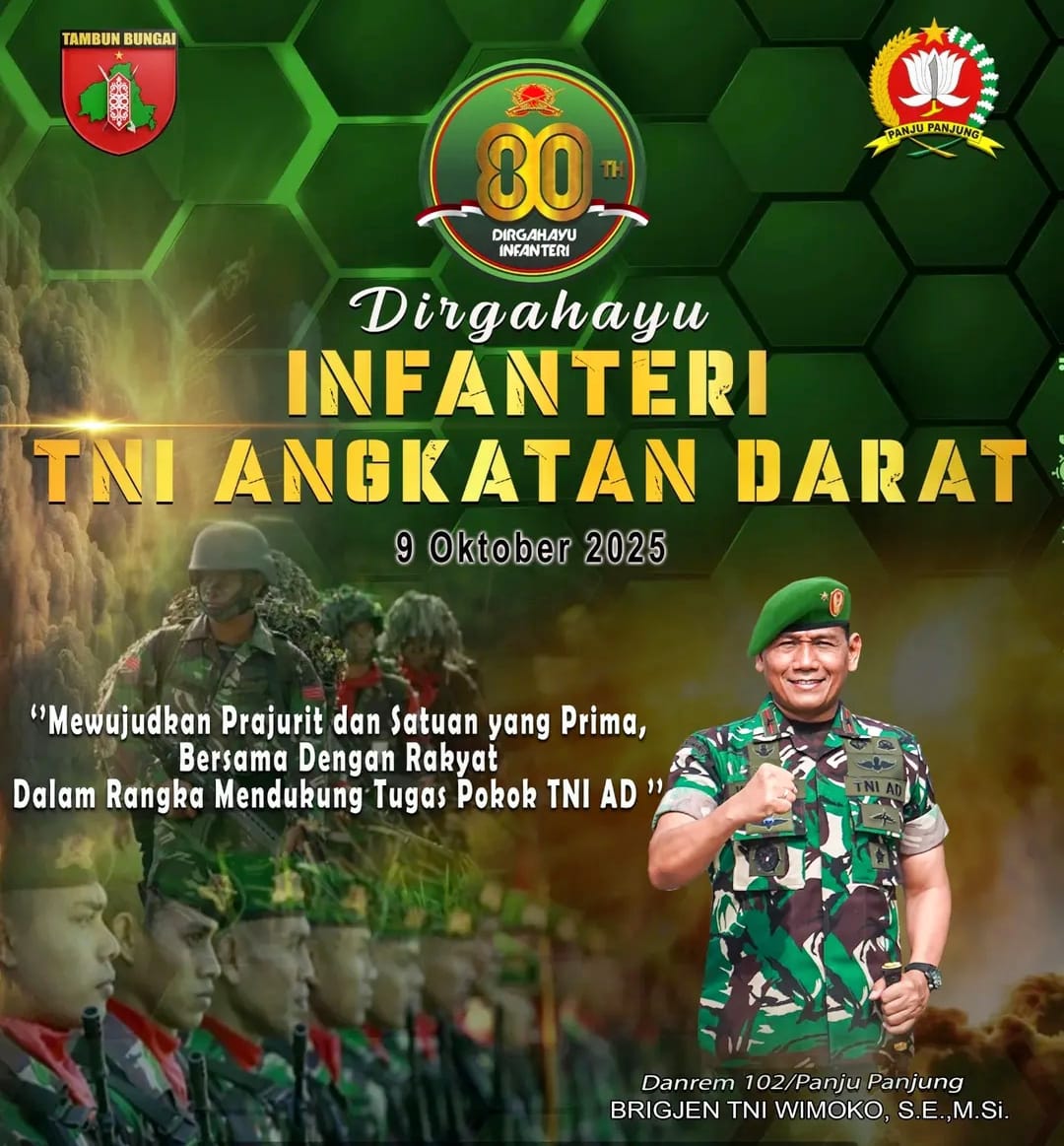 Danrem 102/Panju Panjung Brigjen TNI Wimoko Sampaikan Ucapan Dirgahayu ke-80 Infanteri TNI AD