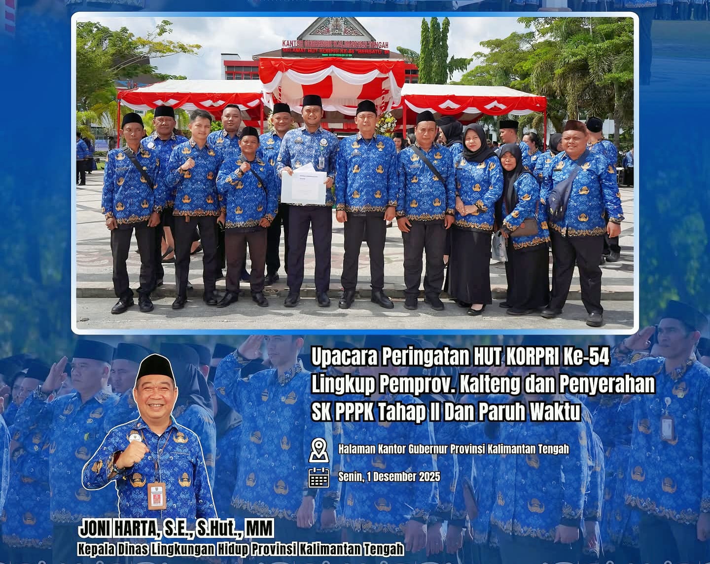 Kepala DLH Kalteng, Joni Harta, SE., S.Hut., MM., saat menghadiri Upacara Peringatan HUT ke-54 KORPRI