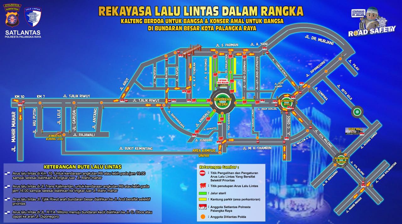 Rekayasa lalu lintas yang dilakukan menyambut pergantian Tahun 2026 di Palangka Raya.
