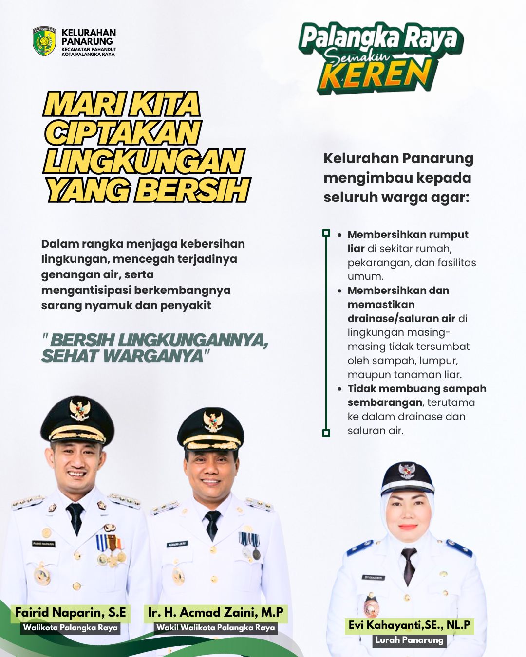 Kelurahan Panarung Imbau Warga Bersihkan Rumput dan Drainase Demi Lingkungan Bersih dan Sehat