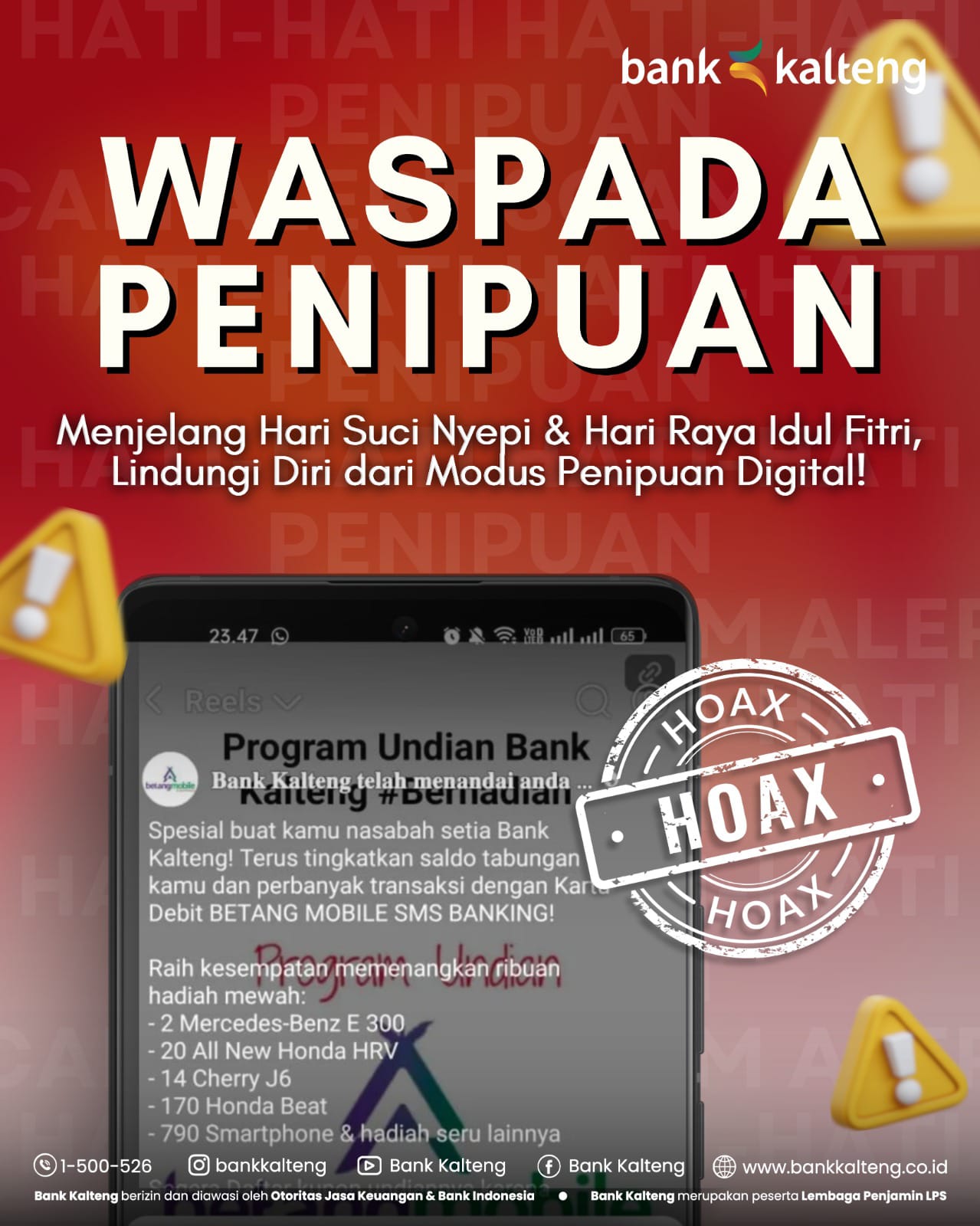 Libur Panjang, Bank Kalteng Minta Nasabah Waspada Modus Penipuan Online