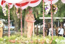 Gubernur Kalteng, H. Agustiar Sabran saat menyampaikan arahannya dalam acara apel besar Halal Bihalal