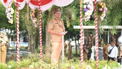 Gubernur Kalteng, H. Agustiar Sabran saat menyampaikan arahannya dalam acara apel besar Halal Bihalal