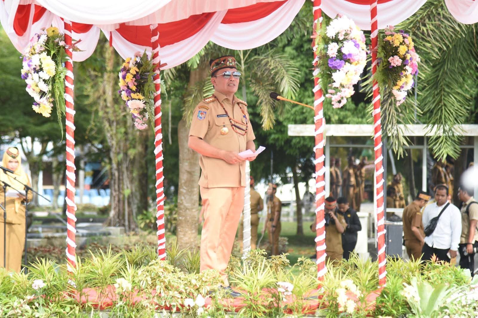 Gubernur Kalteng, H. Agustiar Sabran saat menyampaikan arahannya dalam acara apel besar Halal Bihalal