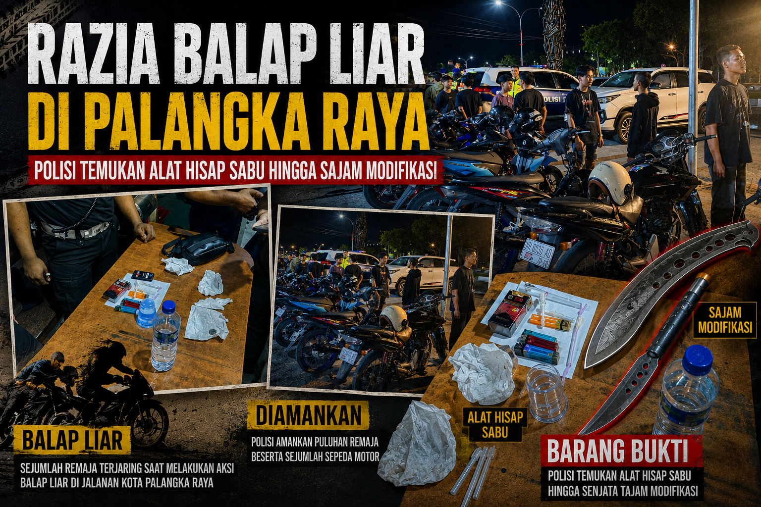 Razia Balap Liar di Palangka Raya, Polisi Temukan Alat Hisap Sabu hingga Sajam Modifikasi