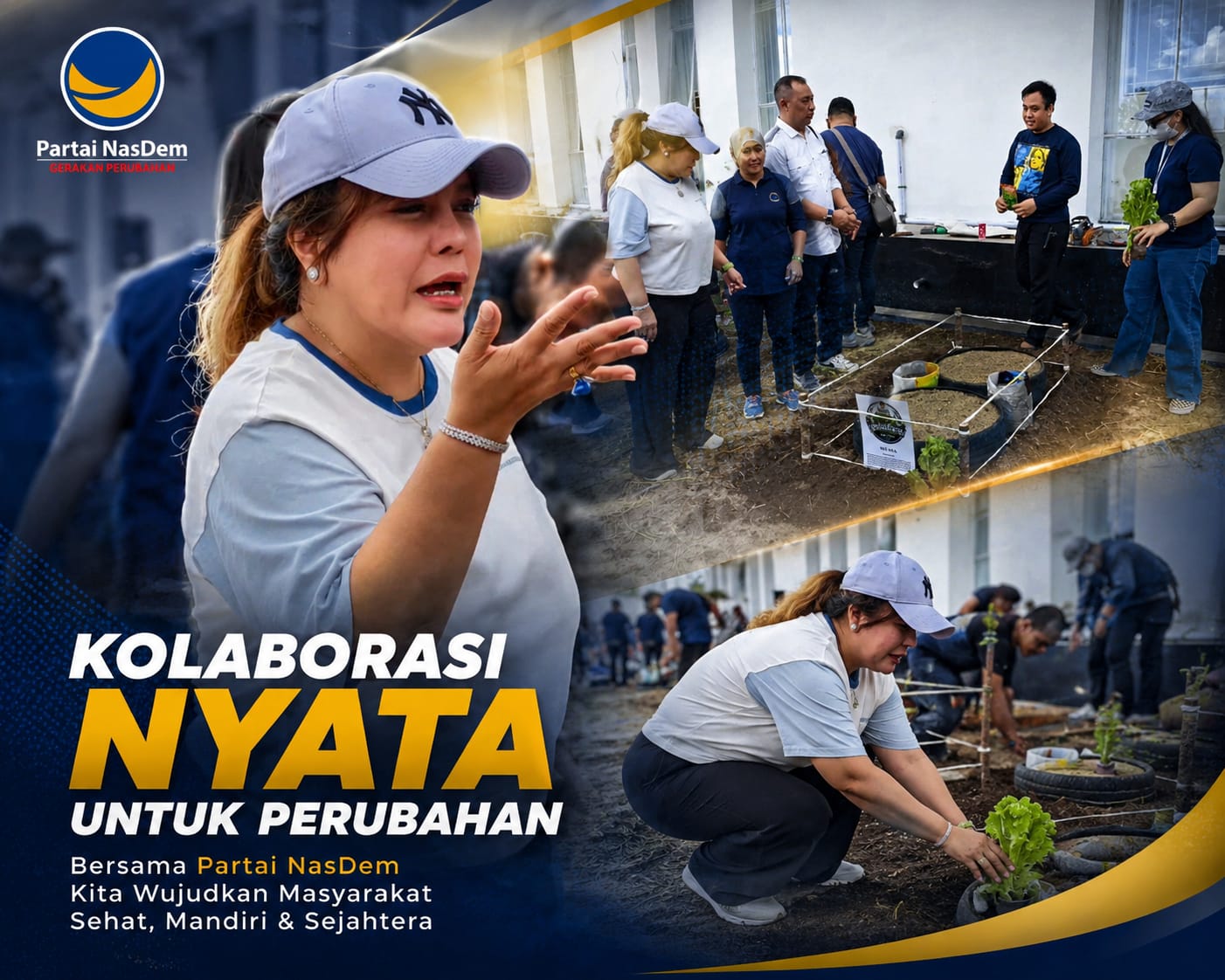 Ketua DPW Partai NasDem Kalteng, Faridawaty Darland Atjeh saat memimpin penanaman di kantor DPW Partai NasDem Kalteng