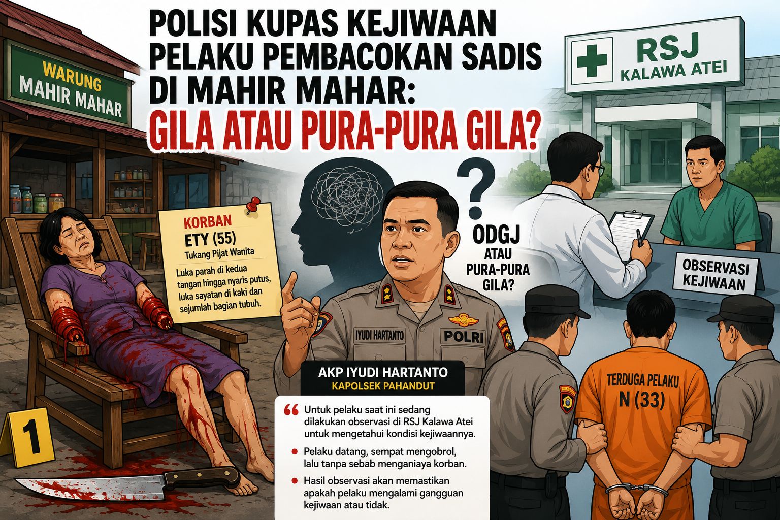 Polisi Kupas Kejiwaan Pelaku Pembacokan Sadis di Mahir Mahar