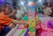 ‎Suasana wahana permainan anak pada pagelaran KALTENG EXPO ramai pengunjung