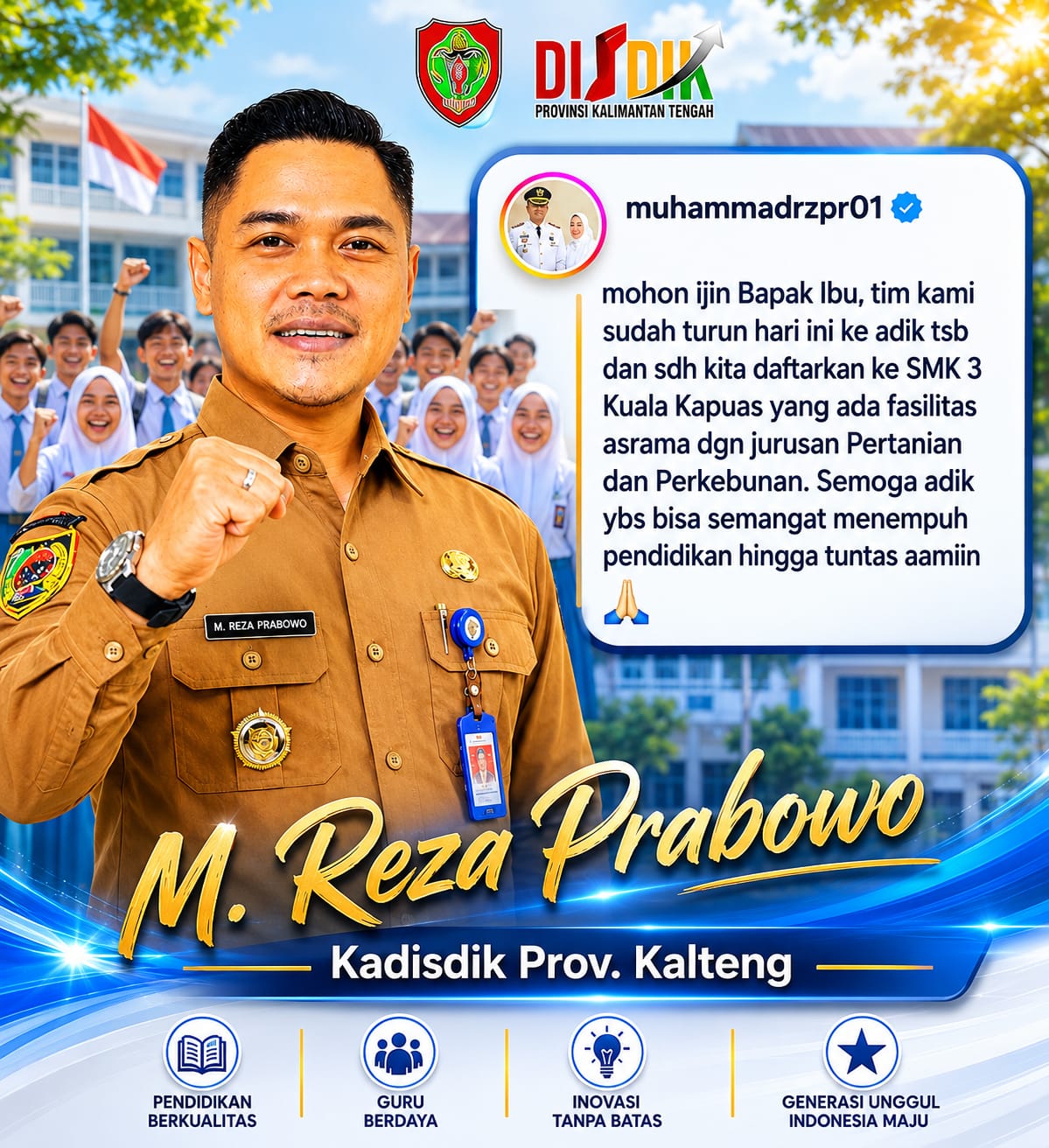 Respon cepat Kadisdik Kalteng, M. Reza Prabowo terhadap video viral anak hampir putus sekolah di Kabupaten Kapuas.