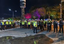 Tim gabungan melaksanakan apel sebelum melakukan patroli,