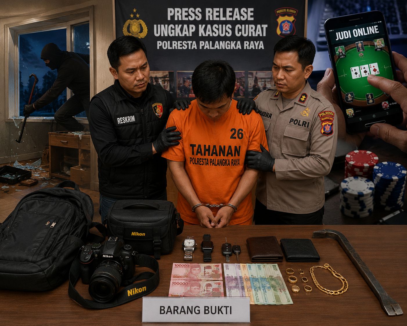 Bobol Rumah demi Judi Online, Pelaku Curat di Palangka Raya Dibekuk Polisi