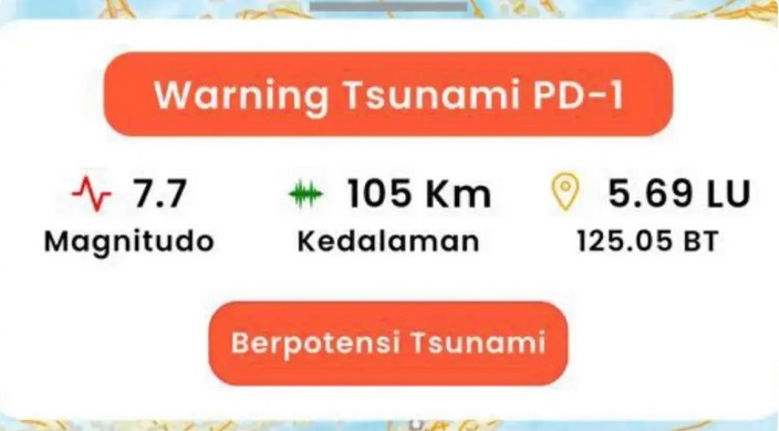 Prediksi Waktu Tsunami Datang Pasca Gempa M 7,7 Sangihe, Segera Jauhi Pantai!