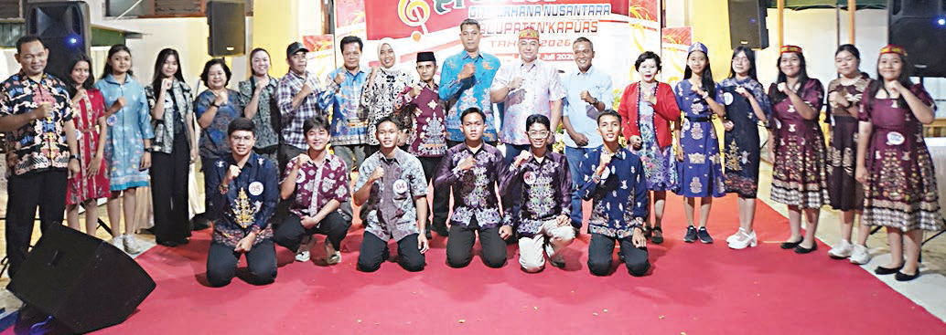 Wakil Bupati Kapuas Dodo berfoto bersama jajaran PD, dewan juri, dan peserta Audisi Gita Bahana Nusantara (GBN) Tingkat Kabupaten Kapuas Tahun 2026.