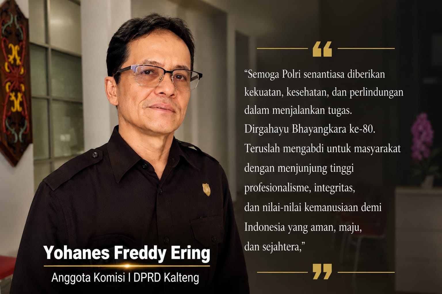 Anggota Komisi I DPRD Provinsi Kalimantan Tengah, Yohanes Freddy Ering