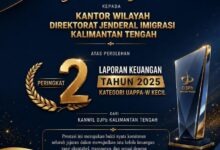 ‎Prestasi Kantor Wilayah Direktorat Jenderal Imigrasi Kalimantan Tengah Peringkat II Laporan Keuangan Terbaik Tahun Anggaran 2025 kategori UAPPA-W Kecil