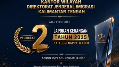 ‎Prestasi Kantor Wilayah Direktorat Jenderal Imigrasi Kalimantan Tengah Peringkat II Laporan Keuangan Terbaik Tahun Anggaran 2025 kategori UAPPA-W Kecil