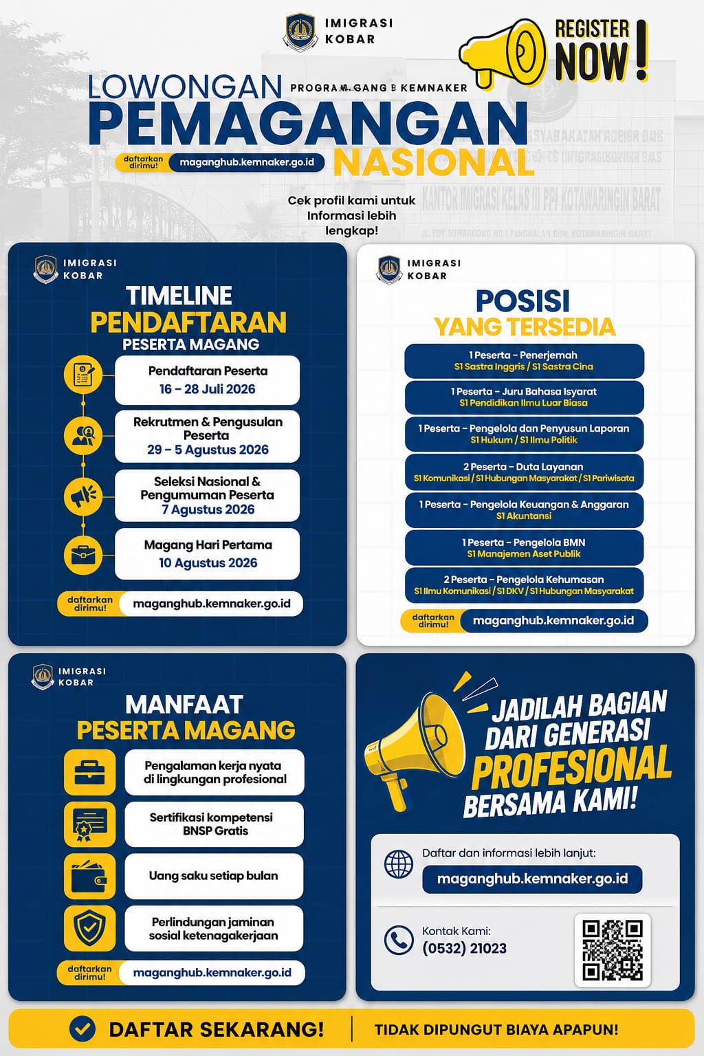 Pengumuman rekrutmen bagi mahasiswa dan lulusan perguruan tinggi untuk mengikuti Program Magang Nasional Tahun 2026 melalui platform MagangHub Kementerian Ketenagakerjaan