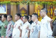 Sekda Lamandau M Irwansyah saat menghadiri Ade Workshop Kemitraan bertema di Aula Eka Hapakat, Kantor Gubernur Kalimantan Tengah
